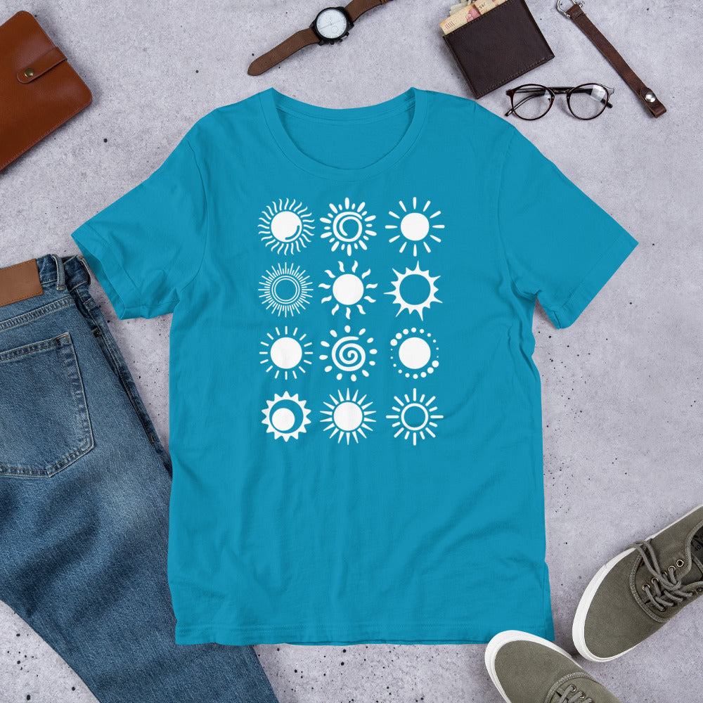 One Sun a Month! In White. Unisex t-shirt to remember the Summer whole Year round!