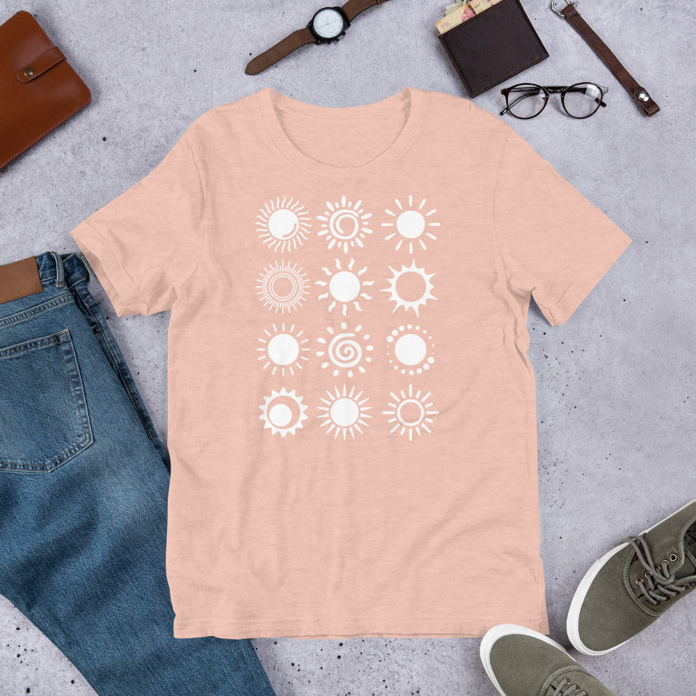 One Sun a Month! In White. Unisex t-shirt to remember the Summer whole Year round!