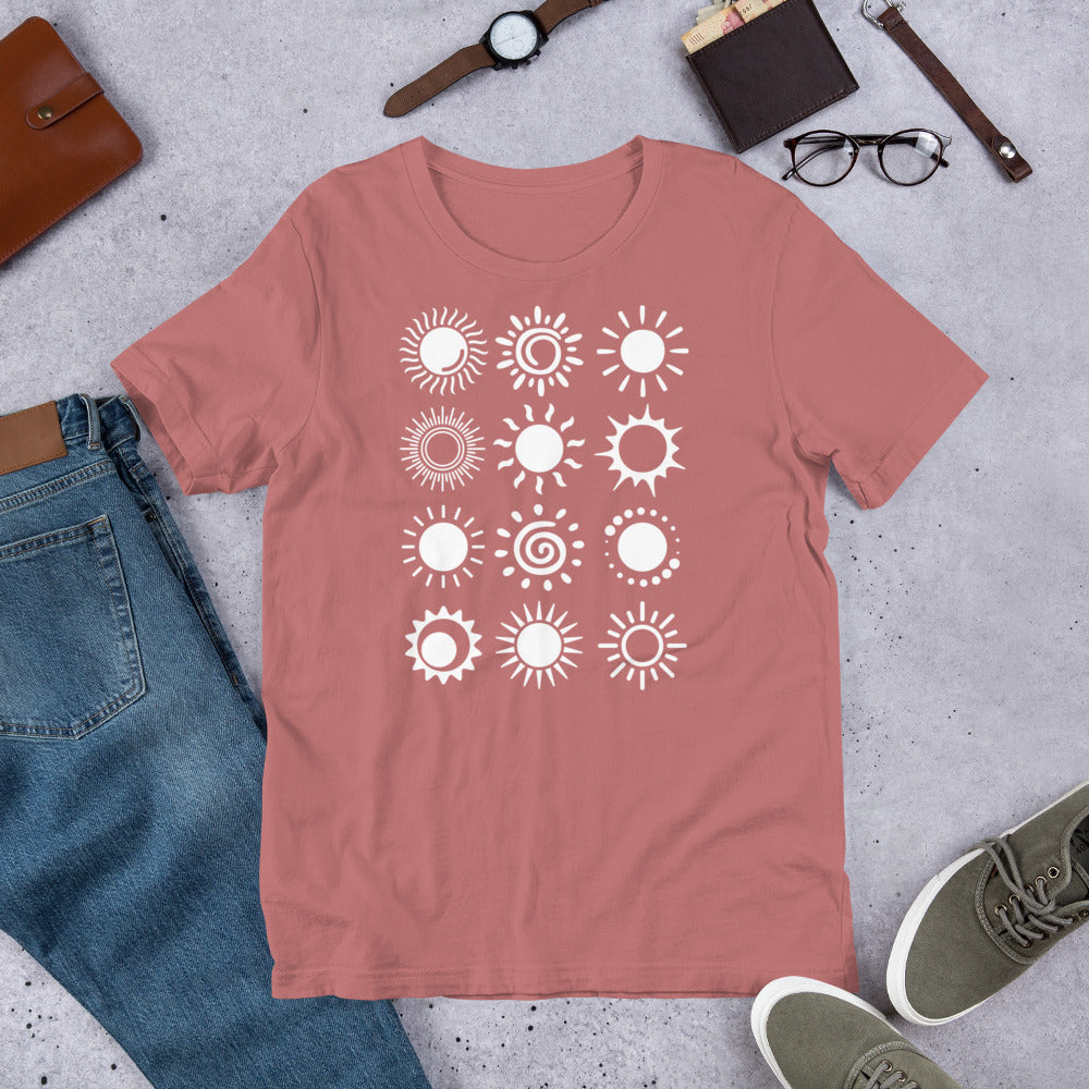 One Sun a Month! In White. Unisex t-shirt to remember the Summer whole Year round!