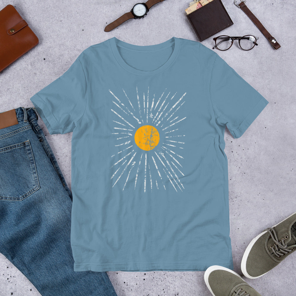 Bohoooo Sun! In Light Grey. Unisex t-shirt for (not only) Summer Chilling on the Beach!